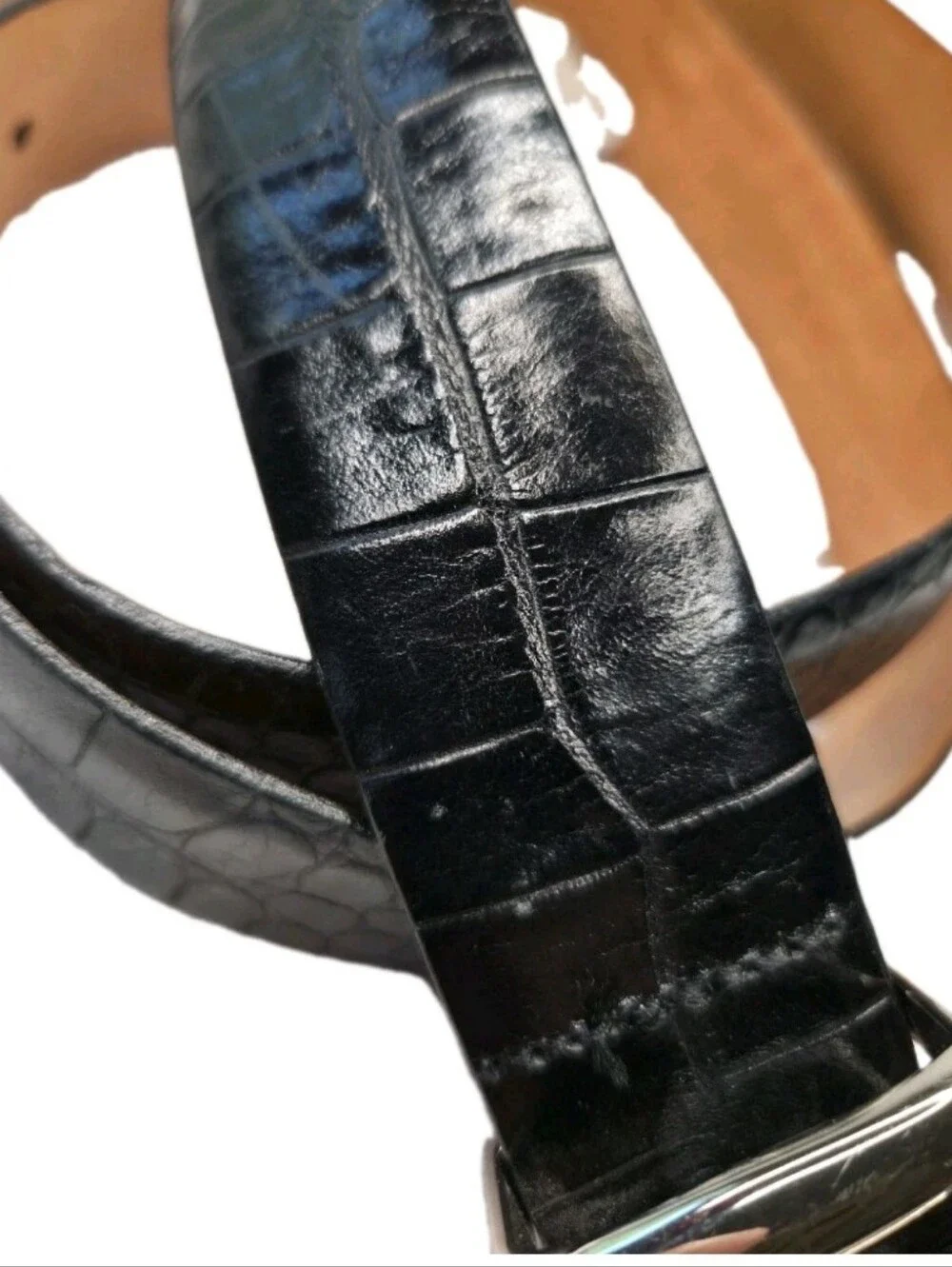 Martin Dingman Black Alligator Grain Saddle Leather Dress Belt Sz 42 Made In USA